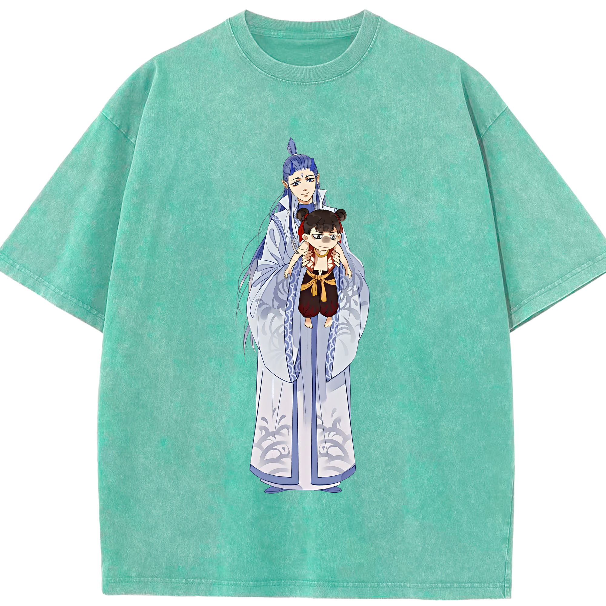 （画像用） Ne Zha 2 ナタ 魔童の大暴れ 綿100% ヴィンテージ風 半袖Tシャツ（フロントプリント）